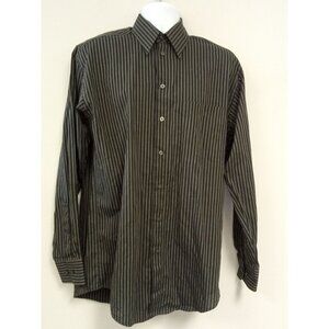 Claiborne Men's Black Grey Striped Dress Shirt Size 34/35 Medium